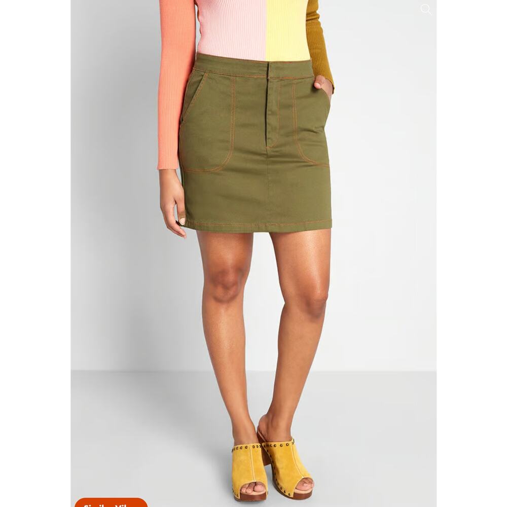 NWT Modcloth Avocado Green Sew It Seems Contrast Stitch Mini Skirt Size 4